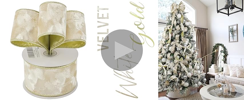 Amazon.com: MEEDEE Ivory Velvet Ribbon with Gold Back Double